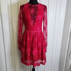 Monique Lhuillier Vibrant Pink Lace Mini Dress Size 6